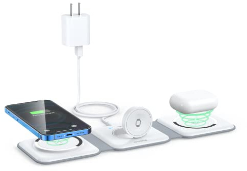 Wireless Charger 3 in 1,RTOPS Magnetic Travel Wireless Charging Station Multiple Devices,GaN 3 in 1 Charging Station,Compatible for iPhone16/15/14/13/Pro/Max,iWatch,AirPods4/3/2/Pro(Adapter Includes)