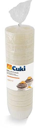 Cuki Contenitori in Carta Forno Monouso Antiaderenti Muffins, Ø 7.9 x h 3.5 cm, 1 Confezione da 100 pezzi Bianco