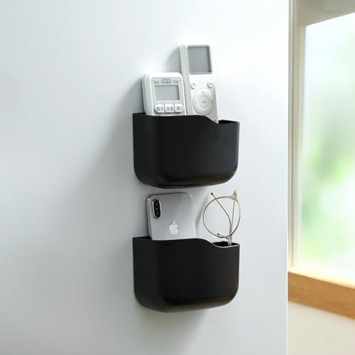 LINFIDITE 2 Stück Selbstklebende Fernbedienungshalterung Wandmontage Kein Bohren Fernbedienungshalter Universal-Halterung Organizer Box für Media-Player, Controller, Handys Aufladen,Schwarz