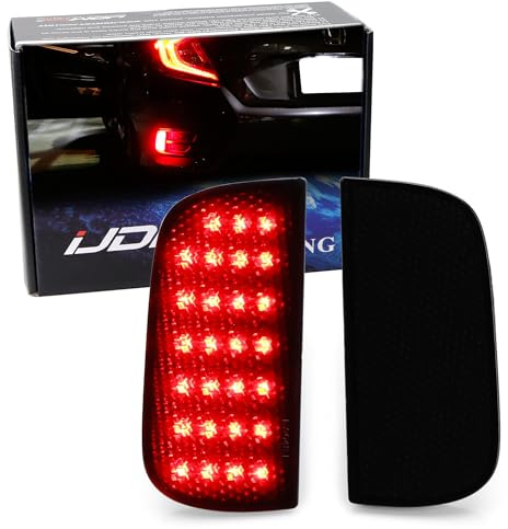 iJDMTOY Dark Smoked Lens 54-SMD LED Bumper Reflector Lights Compatible With 2016-2021 Honda Civic Sedan/Coupe, Function as Tail, Brake & Rear Fog Lamps