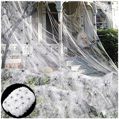 PTBWS Ragnatele per Halloween, 300g Halloween Ragnatele Decorativecon 60 Ragni di Nera, per Halloween Feste,Finestra,Tavolo Decorazione