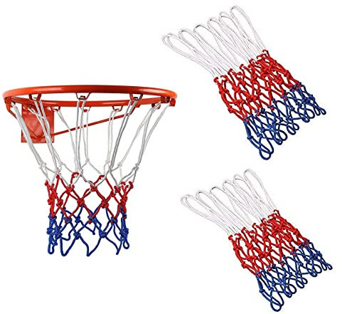 Basketballnetz, Nylon Basketballnetz, Robustes Basketballnetz, Profi Basketballnetz, 12 Loop Heavy Duty Basketball Netz passt Standard Indoor oder Outdoor Basketball Hoop (Rot/Weiß/Blau)