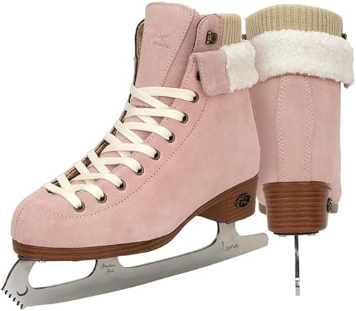 Riedell Ember Recreational Ice Skates for Women and Men - Comfortable Suede Leather Figure Skates with Lightweight PVC Outsoles and Fold-Over Collars - Blush - 6