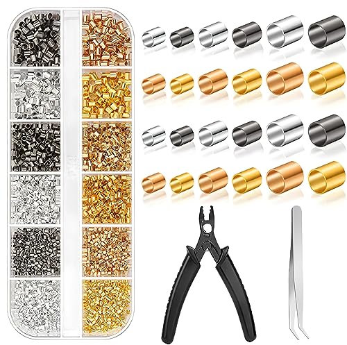 TNSLAND 2200 Stück Crimp Perlen Set, Quetschröhrchen für Schmuckherstellung Schmuck Herstellung Set 1,5/2/2,5 mm Quetschperlen mit Quetschzange 6 Farben Quetschröhrchen