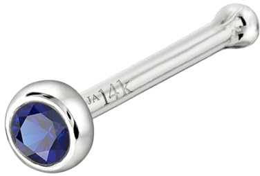 Jewelry Avalanche Solid 14K White Gold Ball-end Stud Bezel Set 2mm Blue Sapphire 22G Nose Bone Nose Stud - September Birthstone Nose Ring Stud NBBZ-SP20WG