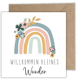 WBdesignz Geburtkarte Regenbogen - Glückwunschkarte zur Geburt mit Umschlag (125 x 125 mm)