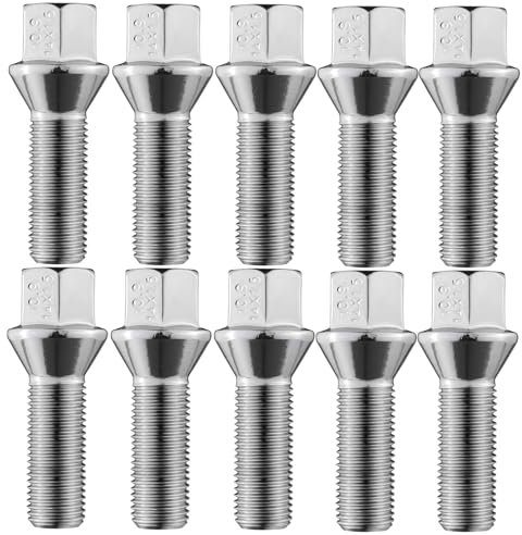 Radschrauben M14x1,5 Kegelbund Kegel 35mm - 10 Stück Radbolzen Radschraube für Autoräder Alufelgen (Silber)