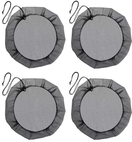 4 Pcs Filet pour Citerne de Pluie, 95cm Housse pour Tonneau de Pluie avec Cordon de Serrage, Filet de Protection pour Tonneau de Pluie Réglable (Noir)