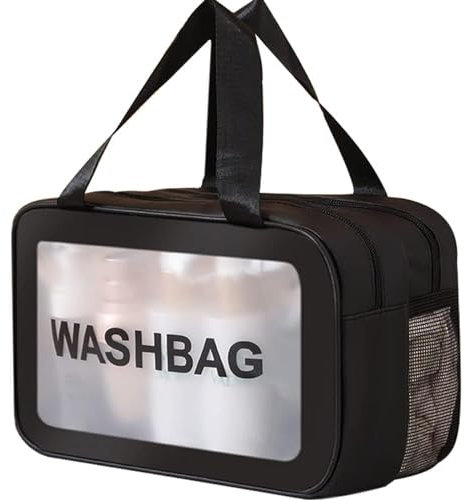 Q-WOOFF Kosmetiktasche，kulturtasche Damen，kulturbeutel Herren， Trocken- und Nasstrennung, tragbare wasserdichte Kulturtasche, Make-up-Tasche mit großer Kapazität, Aufbewahrungstasche (Schwarz, M)