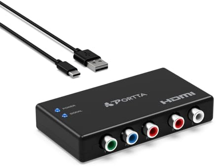 Portta Convertidor de Componente a HDMI, 5 RCA YPbPr a HDMI, Adaptador RGB Compatible con PS2, PS3, Wii, DVD, Xbox 360, HDTV, Monitor, Proyector