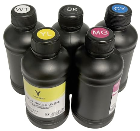 Inchiostro UV LED per stampante UV, 5 x 250 ml, 5 colori: ciano, giallo, nero, magenta, bianco