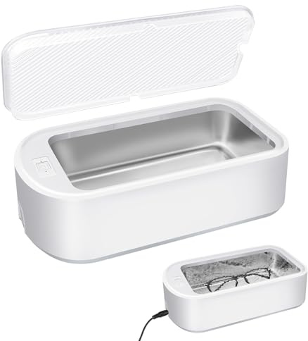 Ultrasonic Cleaner Lightweight Jewelry Cleaner Machine with 650ml Stainless Steel Tank, Transparent Lid, 2 Timer Setting, 48000 Hz Ultrasonic Cleaner One Button Control, Easy to Use