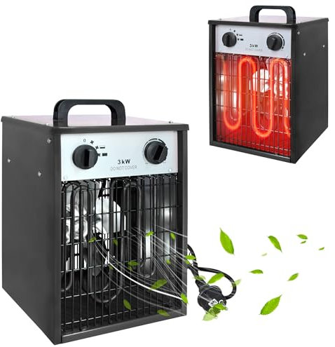 PEILU Termoventilatore elettrico da 3 kW con 4 livelli di riscaldamento regolabili, protezione da sovraccarico da giardino, riscaldatore elettrico portatile, riscaldatore elettrico con manico (nero)