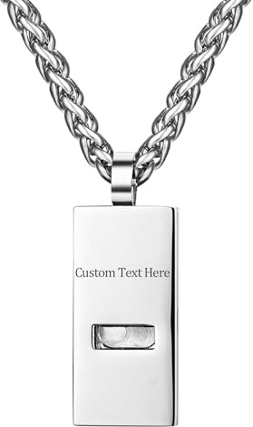 JewelryWe Collier Pendentif Homme Personnalisé: Collier Femme Homme Acier Inoxydable Pendentif Sifflet Silencieux Rectangulaire pour la Respiration Profonde - Cadeau Personnalisable,avec Gravure
