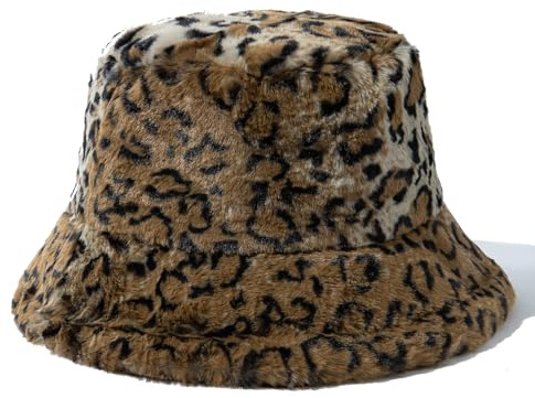 CLAPE Cappello a Secchiello in Pelliccia Sintetica Cappello da Pescatore Leopardata Caldo Winter Bucket Hat Cappello Invernale Peloso Donna Leopard Gray FHWP2401