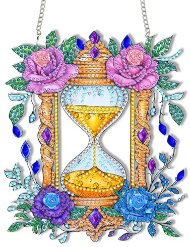 Reofrey Hanging Diamond Art Kits for Adults– 8x8 Inch Hourglass Acrylic Board Double Sided Pattern Diamond Painting Suncatcher Pendant, DIY Crystal Art for Home Wall or Window Decoration Handmade Gift