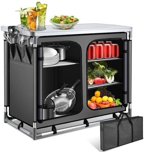 Hebitod Campingküche Campingschrank faltbar Faltschrank Klappschrank, für Camping,Garten Grillen,Picknick, 97x78x50cm mit Tragetasche