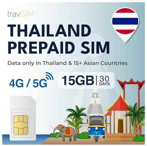 travSIM Tailandia Tarjeta SIM | 15GB de Datos móviles | Funciona en Dispositivos iOS y Android | El Plan de Esta Tarjeta SIM para Tailandia es válido Durante 30 días