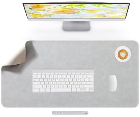 Lllunimon Skrivbordsmatta Stor Musmatta Bordsskydd PU Läder Skrivbordsplatta Halkfri Bordsmatta Laptop Skrivbord Musmatta Vattentät Skrivtavla Kontor och Hem (Ljusgrå, 80x40cm)
