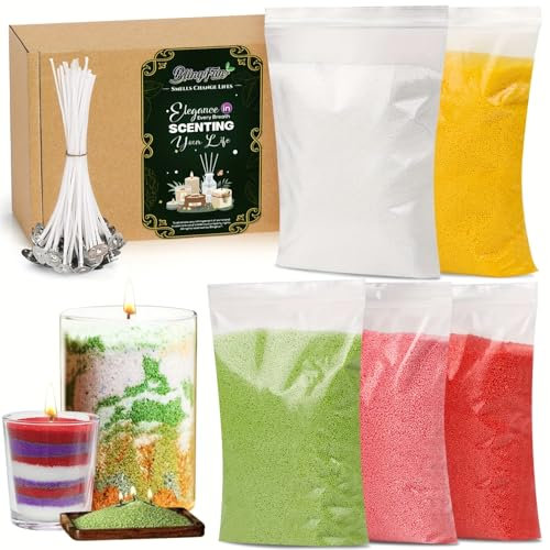 Sandwachskerzenherstellung-, 5 Farbe DIY Sand Wachs Kerze machen Kit - Nachfüllbar Perlenwachs mit Kerze Dochte für Halloween, Weihnachten, Hochzeit Party Dekoration