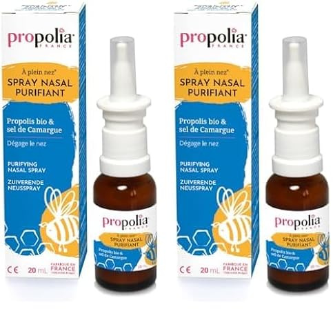 PROPOLIA - Spray Nasal Purifiant - Propolis Bio/Sel de Camargue/Eucalyptus Bio/Thym Bio - Assainit et dégage les voies nasales - Enfants et adultes - Fabriqué en France - 20 ml (Lot de 2)