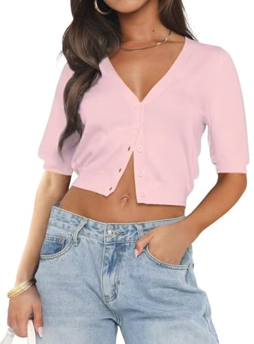 LACOZY Womens Button Down Sweaters Bolero Shrugs Crew Neck Blouse Top