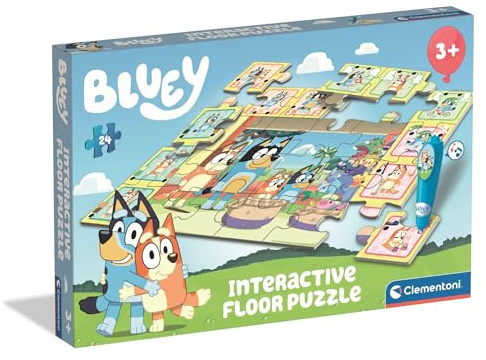 Clementoni Quiz-Bodenpuzzle - Bluey - Interaktives Puzzle mit Stift, Lernspiel für Kinder ab 3 Jahren, 24 Teile, 62 x 42 cm, 16689