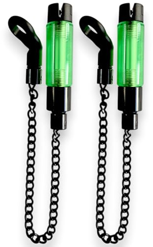 TJR Tackle 2 x Mag Pro Bite Indicators Bobbins with Magnetic Line Clip, Short 14cm Chain, For Fishing Bite Alarms (Translucent Green)