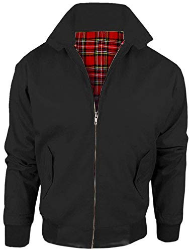 Stylo Online Mens Vintage Harrington Jacket Adults Unisex Boys Ladies Womens Classic Retro Scooter 1970's Bomber Mod Skin Tartan Lining Coat Top Size XS-5XL - Black M