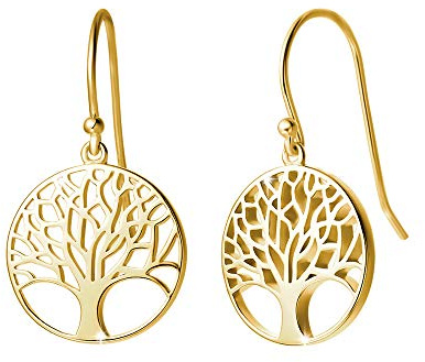 Árbol de la Vida Pendiente Aretes para Mujer de Plata de Ley 925 Chapada Oro Amarillo