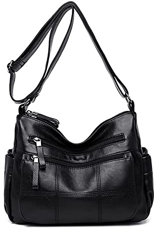 Soft Ladies Leather Crossbody Bags Girls Lightweight Shoulder Handbags for Women Multi-Pocket with Adjustable Shoulder Strap