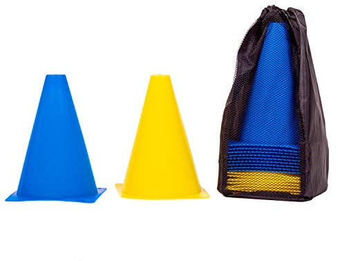 8LevelUp Pylonen 20er Set - 18 cm Hütchen (10 gelbe und 10 Blaue Kegel - flexibel, sicher und robust) mit Tasche für Fußball, Reitsport, Hundetraining, Pferdetraining, Agility Training für Hunde