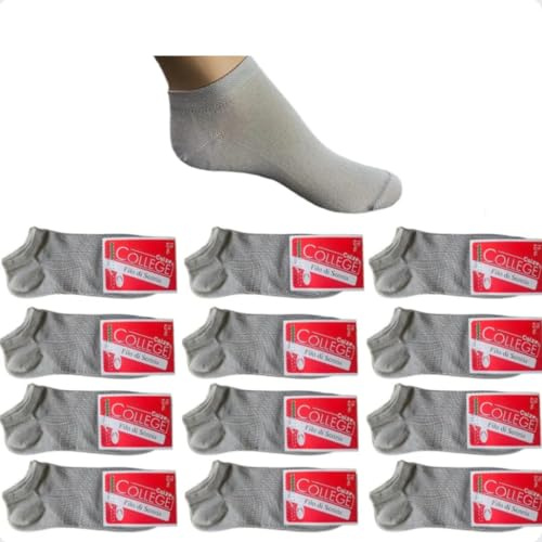 Infinity - 12 Paia Calze Fantasmini Uomo Donna, Calze Filo di Scozia Uomo Corte in Puro Cotone Elasticizzato, Calzini Donna Estivi, Calzini Invisibili Corti 100% Made in Italy (Grigio Perla, 43-46)