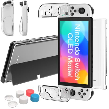 Teyomi® Coque Compatible avec Nintendo Switch OLED modèle 2021, étui Switch OLED Transparent, Housse de poignée Joy-Con en TPU Souple et Housse de Protection Rigide pour PC Dockable pour Switch OLED