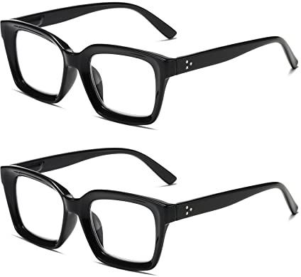 Hubeye Retro Oversized Large Frame Reading Glasses for Women Men Black Square Fashion Bold Style Blue Light Blocking Computer Reader for Office Home (Black+Black, 3.00)
