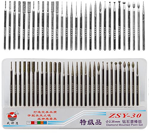 Treki - Juego de 30 fresas, diamantes, 2,35 mm, tallo de fresas, diamantes, titanio, fresas para limas giratorias, accesorios de fresas, rebabas para grabar en cerámica, piedra y cristal