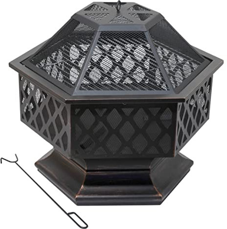 Cattara 13008 - Recipiente de fuego hexágono de cobre patinado con tapa
