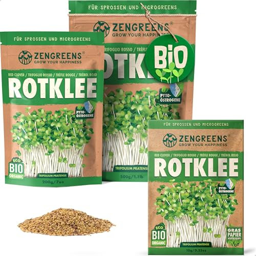 ZenGreens® - Bio Rotklee Samen - Wähle zwischen 10, 200g und 500g - Klee Samen mit Keimrate von über 97% - Kleesamen Keimsprossen - Rotklee Saatgut zum Sprossen ziehen -
