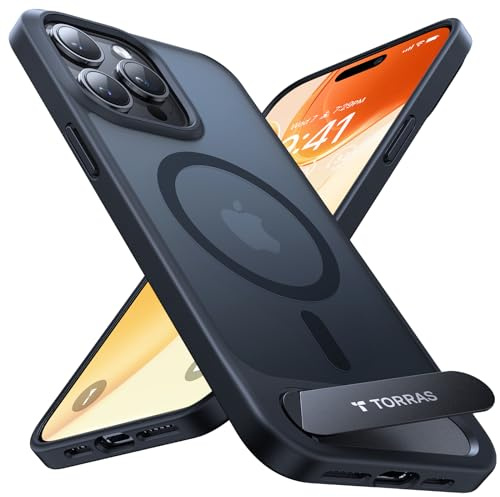 TORRAS for iPhone 15 Pro Max Case Invisible Titanium Stand [12FT Military Shockproof ] [TOP N56 Magnets] [20W Fast Charging] Truly Completely Flat & Slim Case iPhone 15 Pro Max Cover - Pstand Black