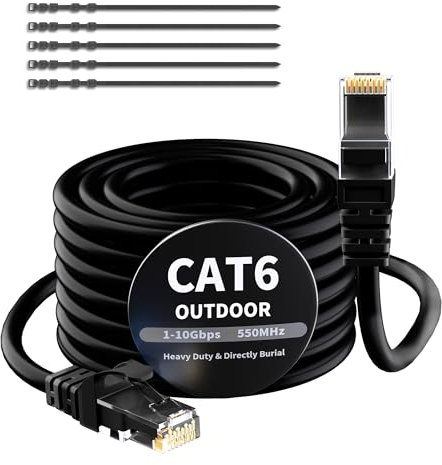 Mygatti Câble Ethernet CAT 6 - 5 m - Noir - Pour l'extérieur et l'intérieur - Étanche - Pose directe - Câble réseau Gigabit - UTP, CCA - RJ45 - Pour caméra POE, routeur, modem, commutateur + 25