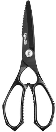 MITSUMOTO SAKARI Forbici da Cucina Multifunzionali Giapponesi da 22 cm, Forbici da Pollame Rimovibili per Impieghi Gravosi, Forbici da Cucina Placcate in Titanio Nero