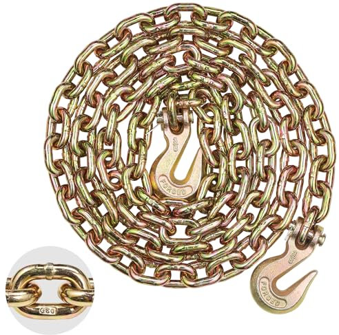 VEVOR G80 Transport Binder Chain, 3/8 x 10.3' Tow Chain with Clevis Grab Hooks, 7100 lbs Safe Working Load, Heavy Duty Trailer Logging Chain for Transporting Towing Truck Tie Down Binding Equipment