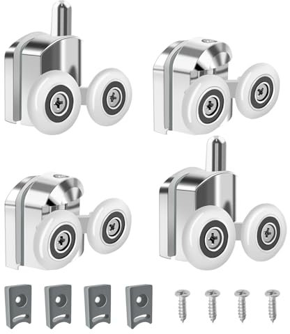 Hevysuo 4 Piezas Rodillos de Puerta de Ducha Dobles Diámetro 23 mm,Metal Ruedas para Puerta de Ducha Adapta a Vidrio de 4 a 6 mm