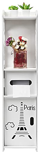 Support Papier Toilette Armoire Porte-Papier Toilette Porte Brosse WC Meuble de Salle de Bain sur Pied en Bois,Derouleur Papier Toilettes de Haute qualité avec étagères,Blanc (20*20*80 cm)