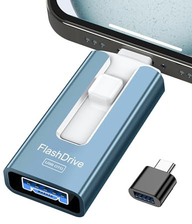 GNASEET USB Stick 256GB for Phone, 4-in-1 Flash Drive for Phone/Pad/Android/Tablet/PC, USB 3.0 High-Speed Memory Sticks Stable Data Transfer, External Storage Save More Photos & Videos, Blue