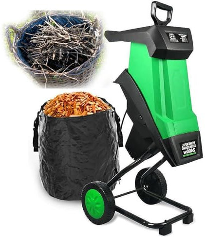 Broyeur de végétaux électrique, broyeur de branches et de feuilles avec sac de ramassage de 50 L, capacité de coupe maximale de 40 mm, câble électrique de 20 m