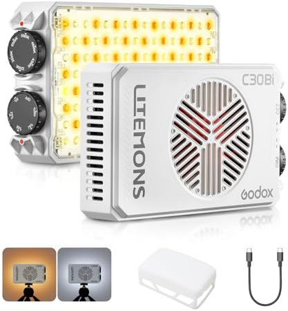 Godox Litemons C30Bi Panneau lumineux LED bicolore pour appareil photo CRI94+ 2800 K-6500 K à intensité variable 3400 mAh rechargeable ultra lumineuse pour éclairage vidéo, lampe de remplissage LED