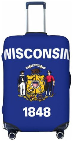 NBAGHPQ Wisconsin State Flag Print Double Sided Protezione Elastica Universale Valigia Copertura Unica Protezione Bagagli, Nero , S