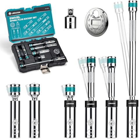 LIBRATON 8PCS 3/8Dr. Magnetic Spark Plug Socket Set, Swivel Head Thin Wall