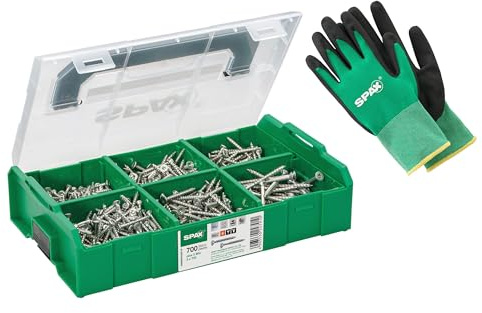 SPAX L-BOXX Mini Montagekoffer – 700 Senkkopfschrauben in 6 Abmessungen, WIROX A9J, T-STAR plus, inkl. Arbeitshandschuhen und 3 x T20 Bit, 8000000294549